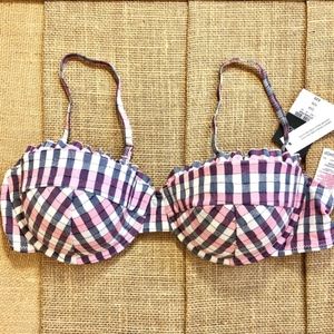 SALE Metallic Plaid Check Frill Bikini Top